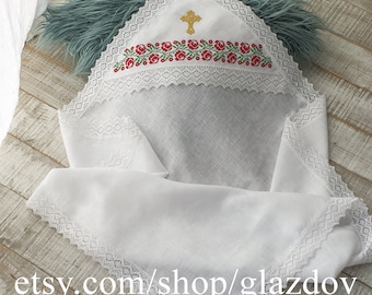 Manta de bautizo de lino personalizada, bordada, regalo de bautizo para niña