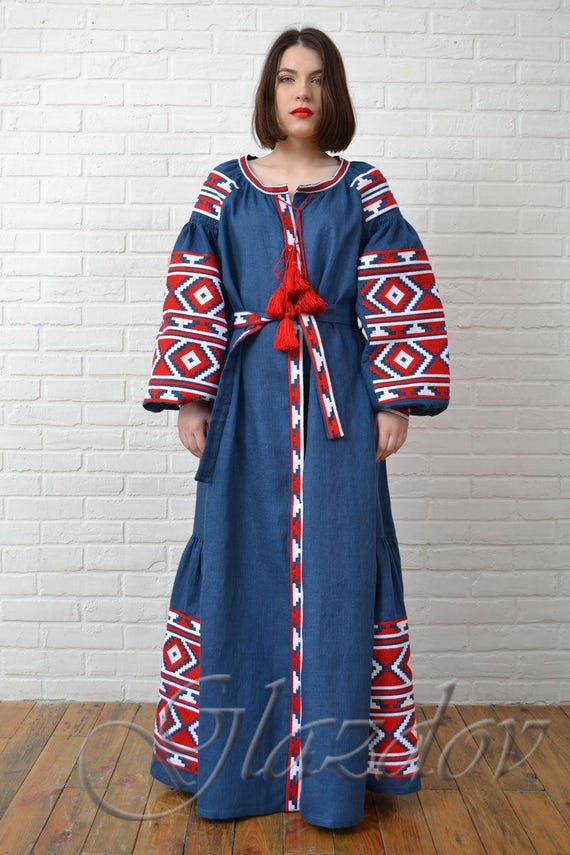 Etnic embroidered dress vyshyvanka dress linen maxi dress