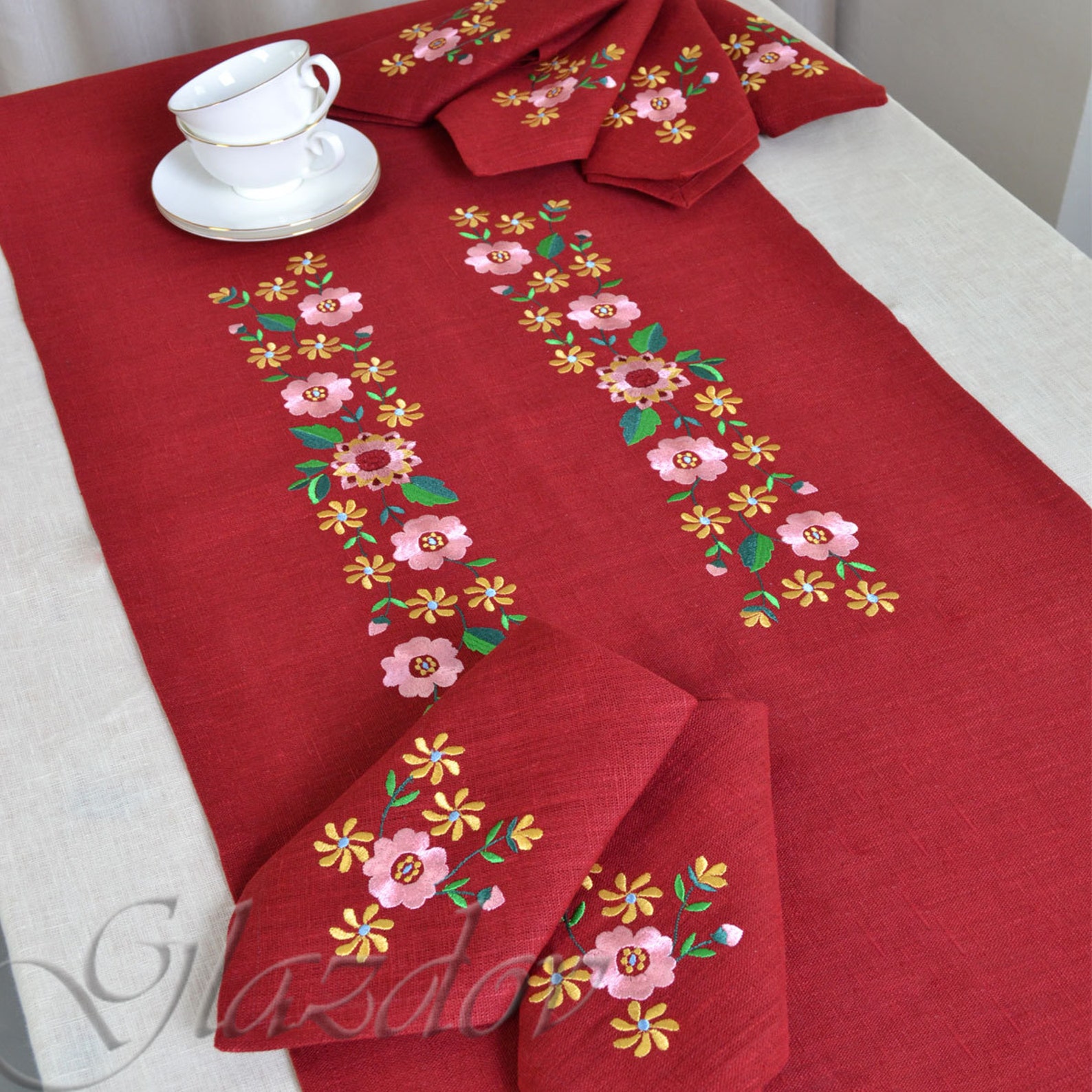 Embroidered Linen Table Runner / Ukrainian Embroidery / Linen Etsy