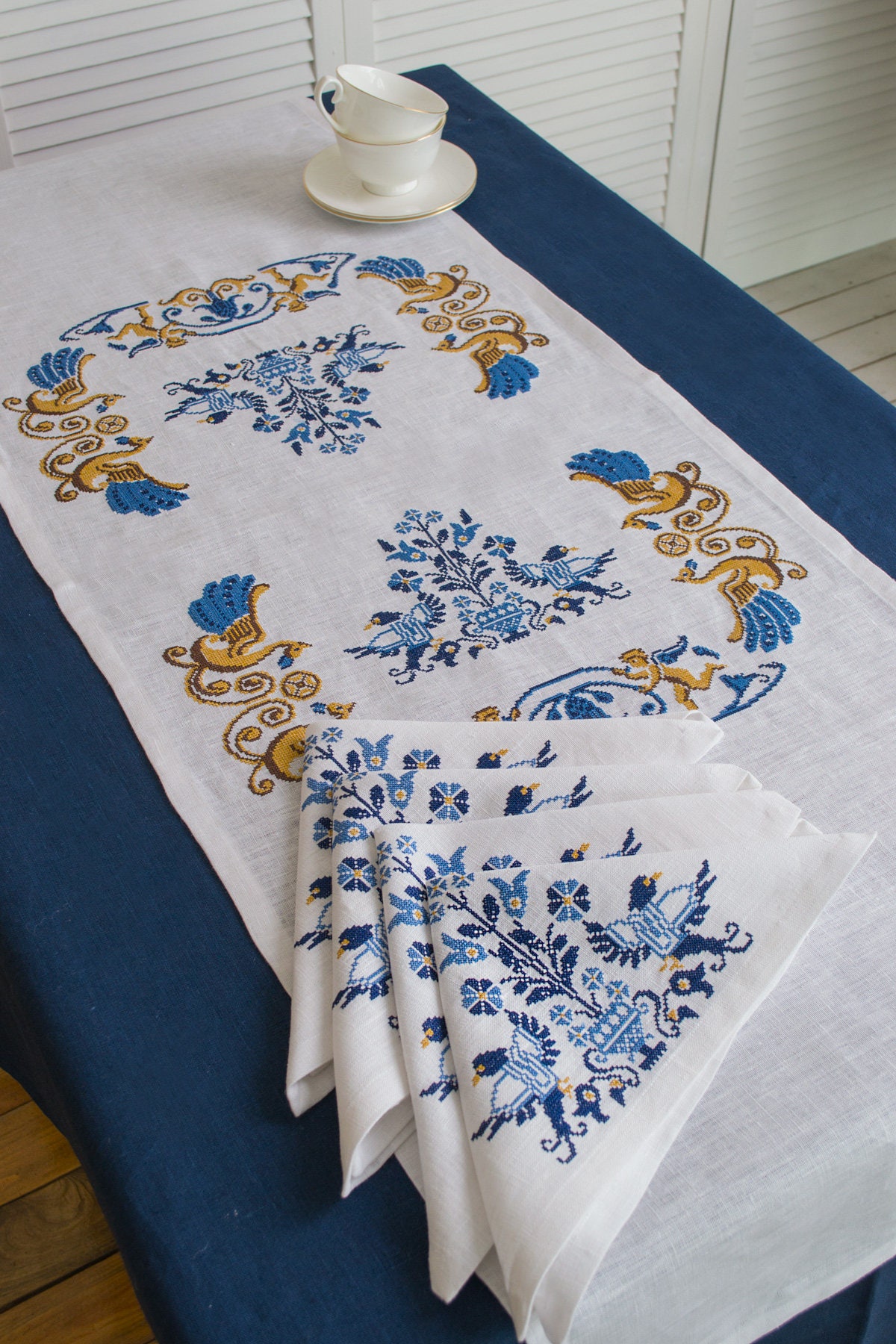 Embroidered Linen Table Runner / Ukrainian Embroidery / Etsy