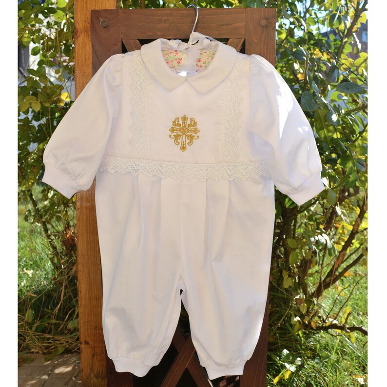 Boy christening romper gown white cotton christening baby boy Etsy