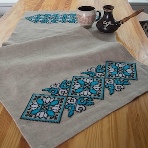 Ukrainian embroidered tablerunner, cross stitched table runner in Ukrainian style