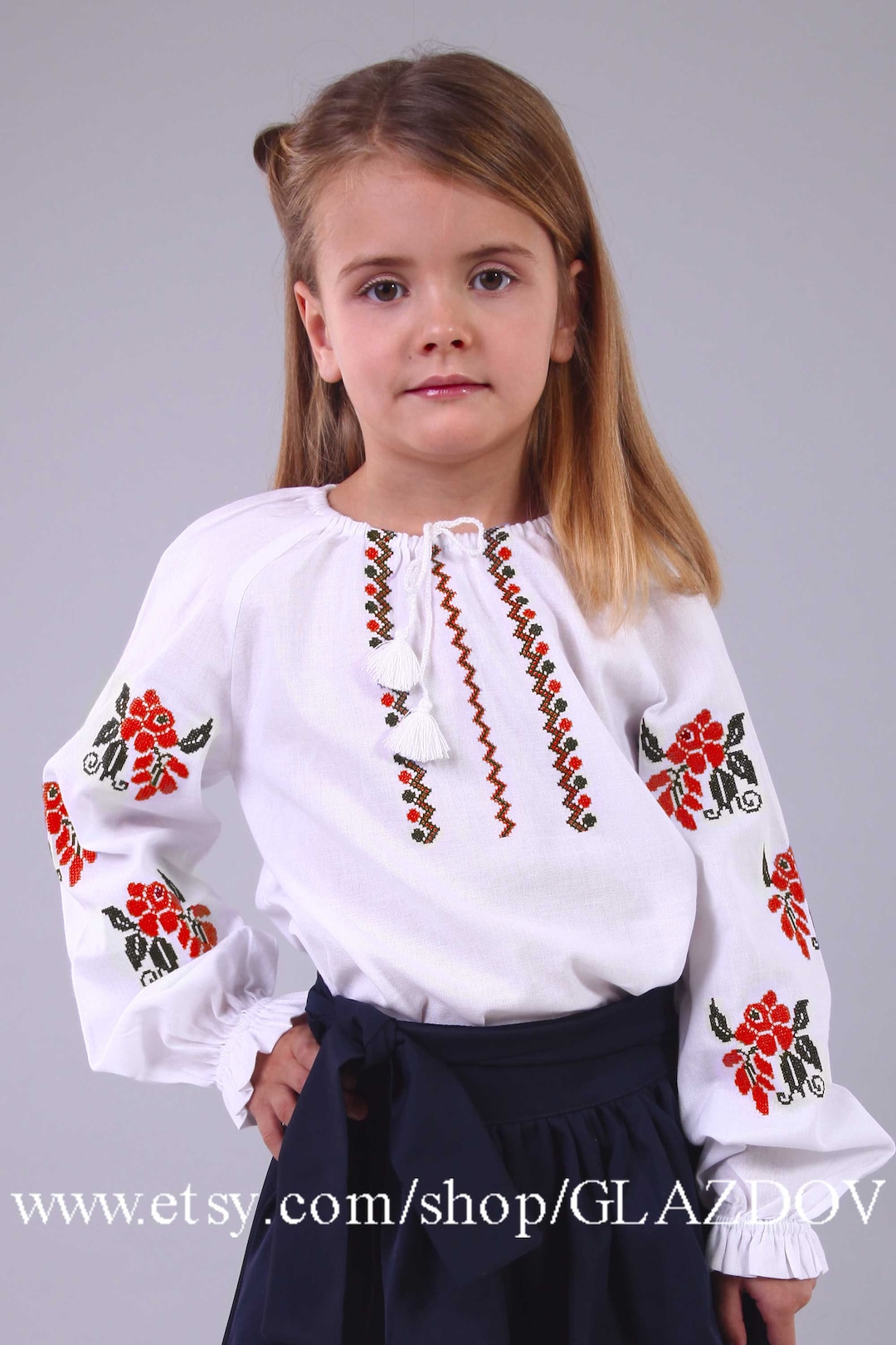 Ukrainian Embroidered Blouse for Girl With Red-black Embroidery. Cotton ...