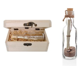 1st First Paper Wedding Anniversary Gift - Personalised Message in a Bottle with Treasure Chest