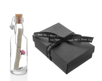 Personalised Thank You Gift | Message in a Bottle with Box Available in 12 Rose Colours