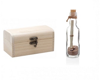 Personalised Message in a Bottle with Wooden Chest | Across the Seas | Emigrating