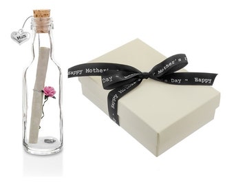 Mothers Day Gift for Mum, Personalised Glass Message in a Bottle with beautiful Gift Box