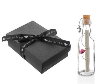 Personalised Message in a Bottle with Gift Box tied with Ribbon