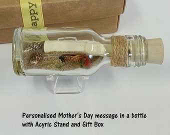 Personalised Mother's Day Glass Message in a Bottle Gift with Stand and Gift Box