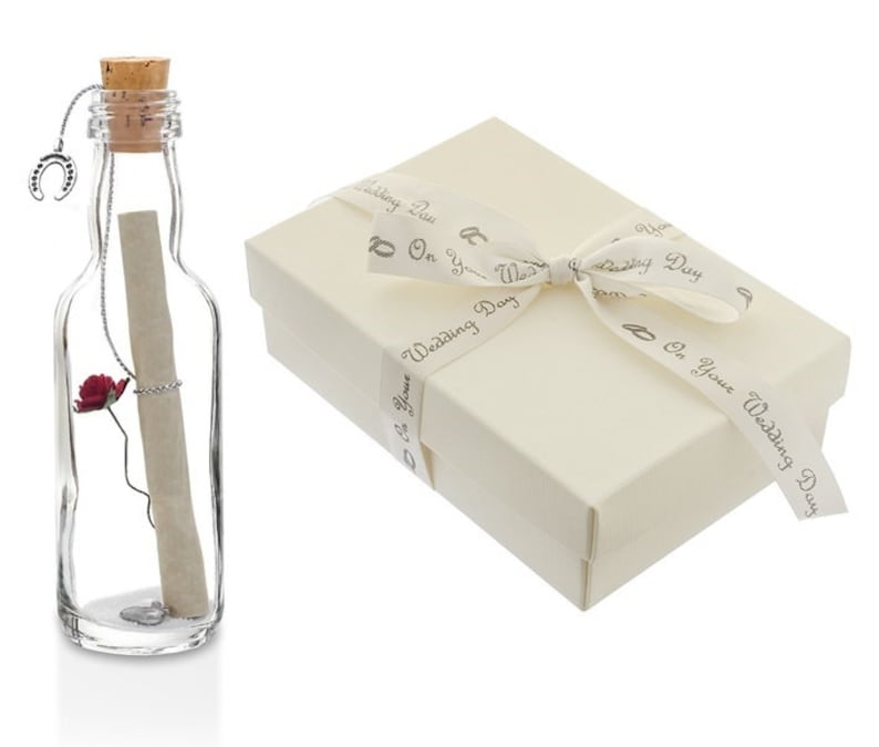 Wedding Day Gifts for a Bride, Groom Personalised Message in a Bottle with Gift Box image 1