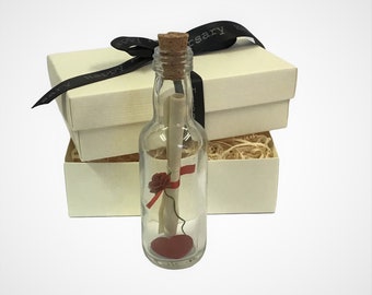 3rd leather Wedding Anniversary Gift, Personalised Message in a Bottle with Gift Box