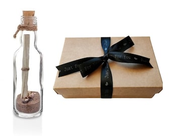 Personalised Gift Message in a Bottle with Wooden Chest | Moving Home | Emigrating