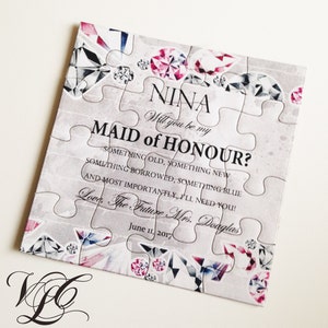 Ask Maid of Honor puzzle, Will you be my Maid of Honour puzzle, Bling Bridesmaid puzzle invitation, Ask Flowergirl, Flower Girl puzzle card image 2