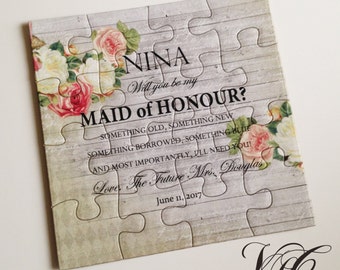 Personalized Maid of Honour puzzle proposal, Rustic Bridesmaid invitation, Ask Maid of Honor puzzle, Ask Flower Girl, Flower Girl puzzle