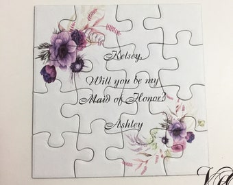 Personalized Bridesmaid proposal puzzle purple Will You Be My Maid of Honor Bridesmaid Invitation puzzle Be my Bridesmaid Ask Bridesmaid