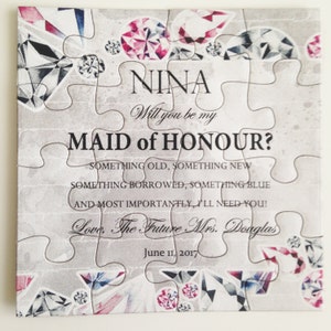 Ask Maid of Honor puzzle, Will you be my Maid of Honour puzzle, Bling Bridesmaid puzzle invitation, Ask Flowergirl, Flower Girl puzzle card image 3