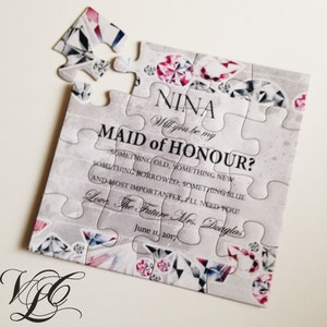 Ask Maid of Honor puzzle, Will you be my Maid of Honour puzzle, Bling Bridesmaid puzzle invitation, Ask Flowergirl, Flower Girl puzzle card image 1