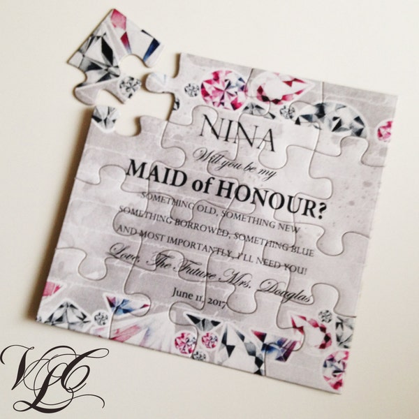 Ask Maid of Honor puzzle, Will you be my Maid of Honour puzzle, Bling Bridesmaid puzzle invitation, Ask Flowergirl, Flower Girl puzzle card