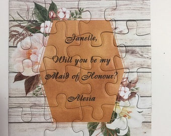 Orange Rustic Personalized Bridesmaid proposal puzzle, Flower girl proposal, Will You Be My Bridesmaid puzzle Ask Bridesmaid Ask Flower girl