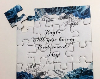 Personalized Maid of Honour puzzle card, Blue Roses Bridesmaid invitation, Ask Maid of Honor puzzle, Ask Flowergirl, Flower Girl puzzle card