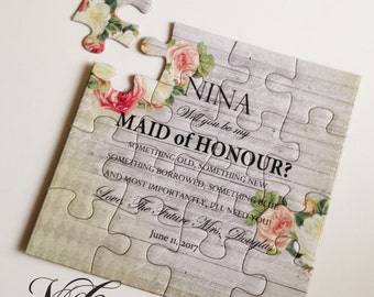 Personalized Maid of Honour puzzle card, Rustic Bridesmaid invitation, Ask Maid of Honor puzzle, Ask Flowergirl, Flower Girl puzzle card