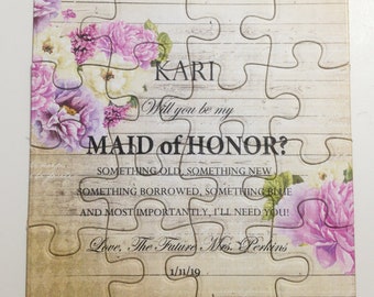 Personalized Maid of Honour puzzle card, Rustic Bridesmaid invitation, Ask Maid of Honor puzzle, Ask Flowergirl, Flower Girl puzzle card