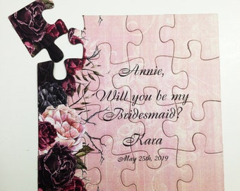 Bridesmaid gift Maid of Honor Puzzle proposal with roses Bridesmaid Invitation Ask Bridesmaid card Flower girl gift Gothic wedding invite