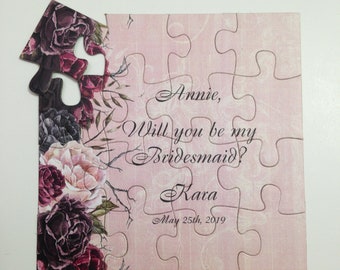 Bridesmaid gift Maid of Honor Puzzle proposal with roses Bridesmaid Invitation Ask Bridesmaid card Flower girl gift Gothic wedding invite