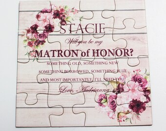 Bridesmaid gift Maid of Honor Puzzle proposal with roses Bridesmaid Invitation Ask Bridesmaid card Flower girl puzzle wedding invite