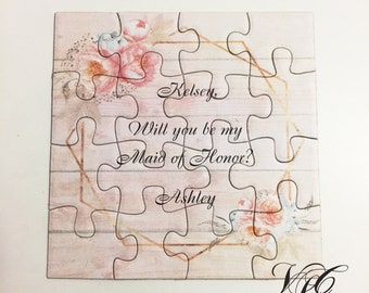 Personalized Bridesmaid proposal puzzle with peony Will You Be My Maid of Honor Bridesmaid Invitation puzzle Be my Bridesmaid Ask Bridesmaid