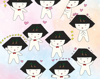 Emojis lindos, pegatinas para agenda, diseño kawaii dibujado a mano, pegatinas para agenda - Alta calidad - Descarga instantánea