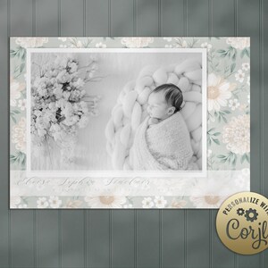 Foto Geburtsankündigung-Neugeborene Baby Corjl Vorlage-bearbeitbarer digitaler Download-Anpassen personalisieren - Floral Vintage druckbare Karte