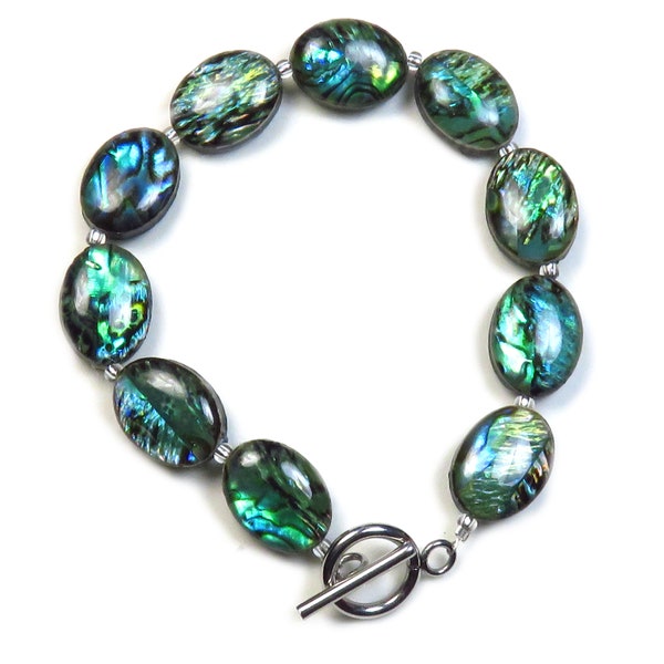 Silver Plated double sided abalone shell bracelet