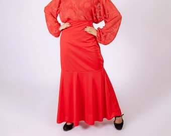 Red Practice Rehearsal Flamenco Skirt. Spanish Flamenco Dance Gypsy Classes Show