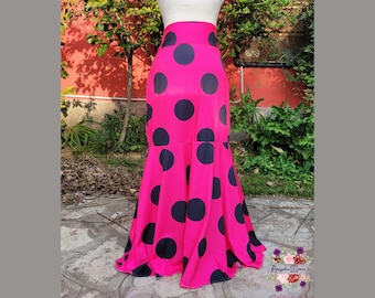 Giant Polka Dots Flamenco Skirt Mermaid Print Fuchsia and Black  Spanish Flamenco Dance Gypsysy Practice Rehearsal Classes Show