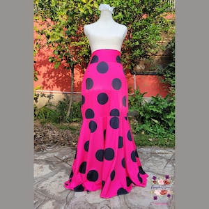 Giant Polka Dots Flamenco Skirt Mermaid Print Fuchsia and Black  Spanish Flamenco Dance Gypsysy Practice Rehearsal Classes Show