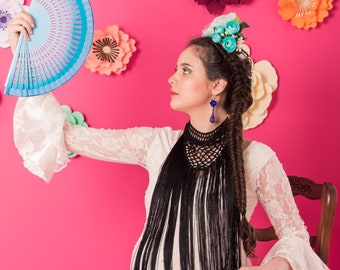 Silk Triangle Fringe Necklace Crochet fabric with vegetable silk for flamenco dance or dress