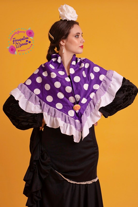 Pañuelo seda con volados lunares. Pico flamenco con - Etsy España