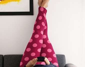 Polka Dot Leggings in Burgundy with Pink for Flamenco Dance Spanish Dances Classes Rehearsals Gift for Spanish Women