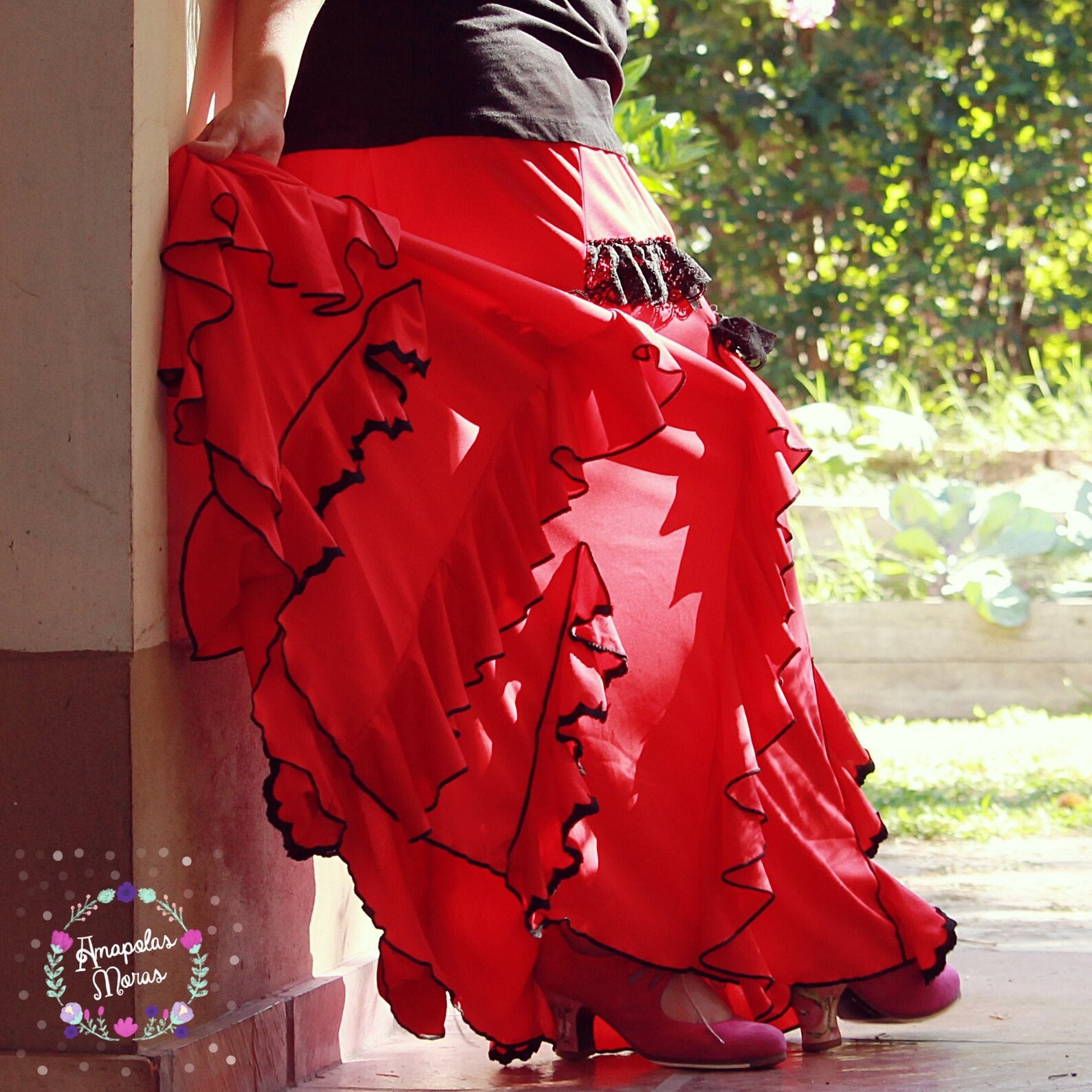 Red Flamenco Skirt Ruffled and Lace Spanish Flamenco Dance Etsy