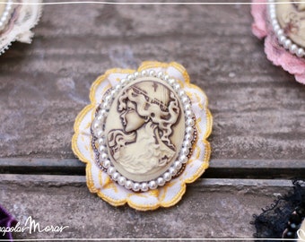 Vintage Brooch Cameo pearls lace or velvet. Shawl Brooch. Shawl Pin for Flamenco dance costumes