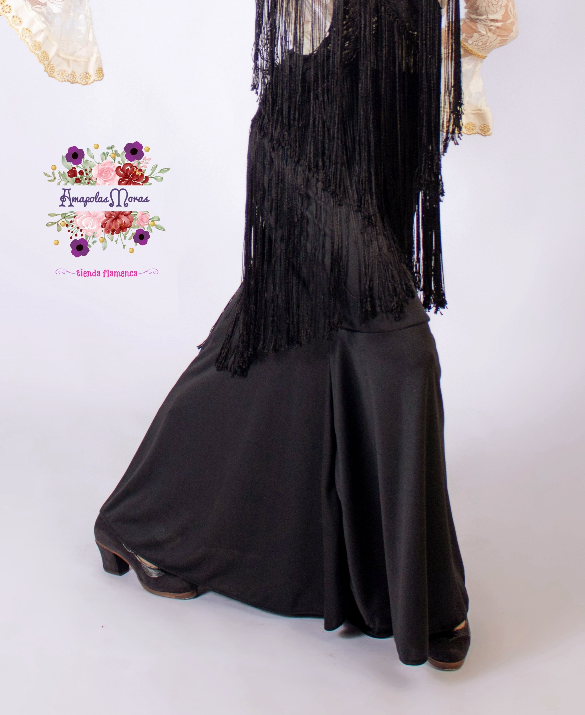 Black Practice Rehearsal Flamenco Skirt. Spanish Flamenco Dance Gypsy Classes Show