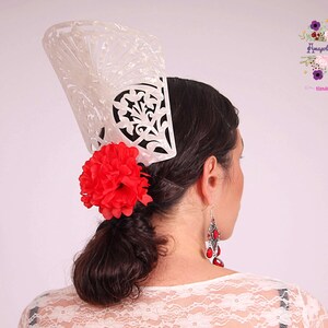 Peineton Grande simil concha de Nacar para Mantilla Española Blanco. Peineton de Velos Bodas. Vestuario Flamenco y Español