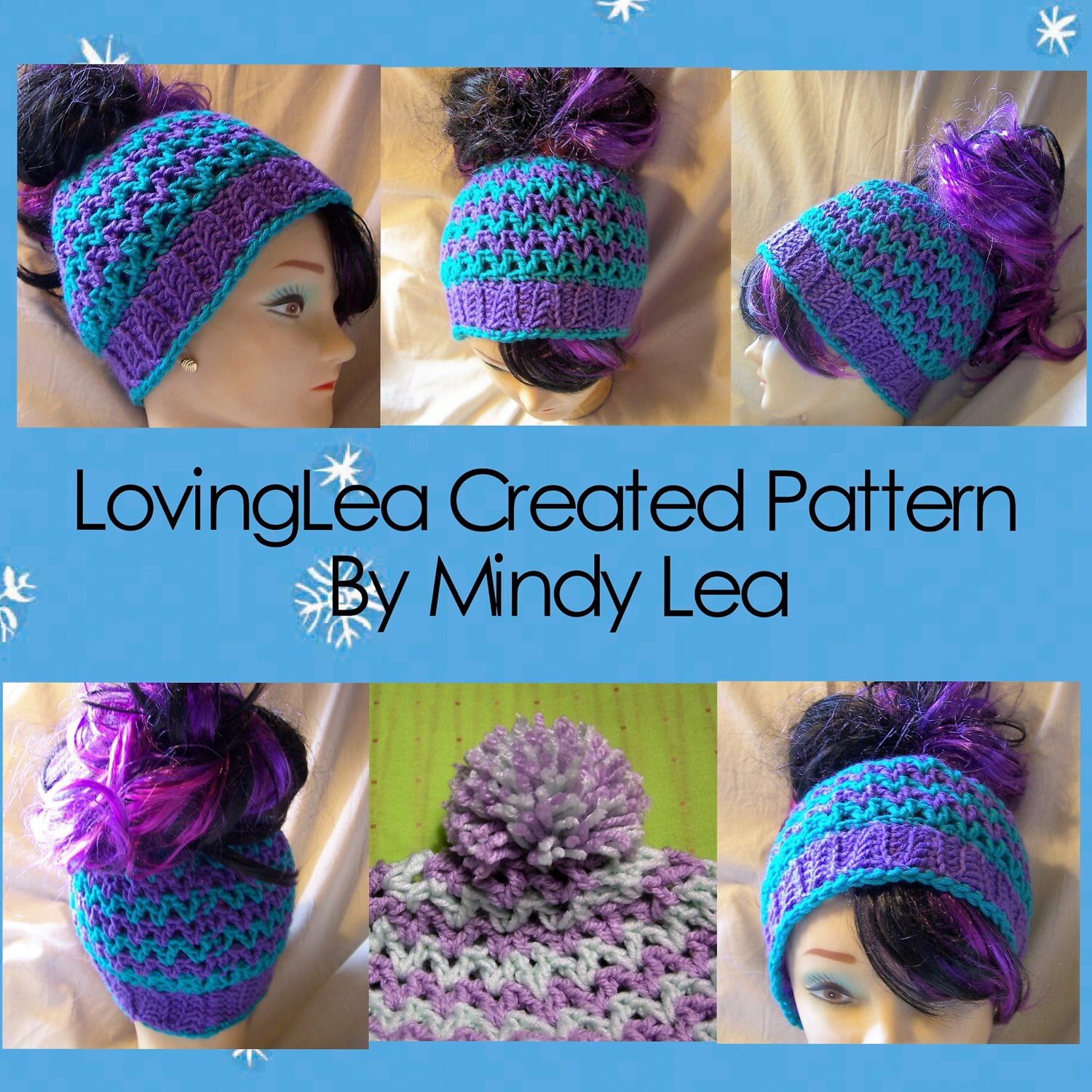 Messy Bun Hat Pattern in V-stripes Poof 