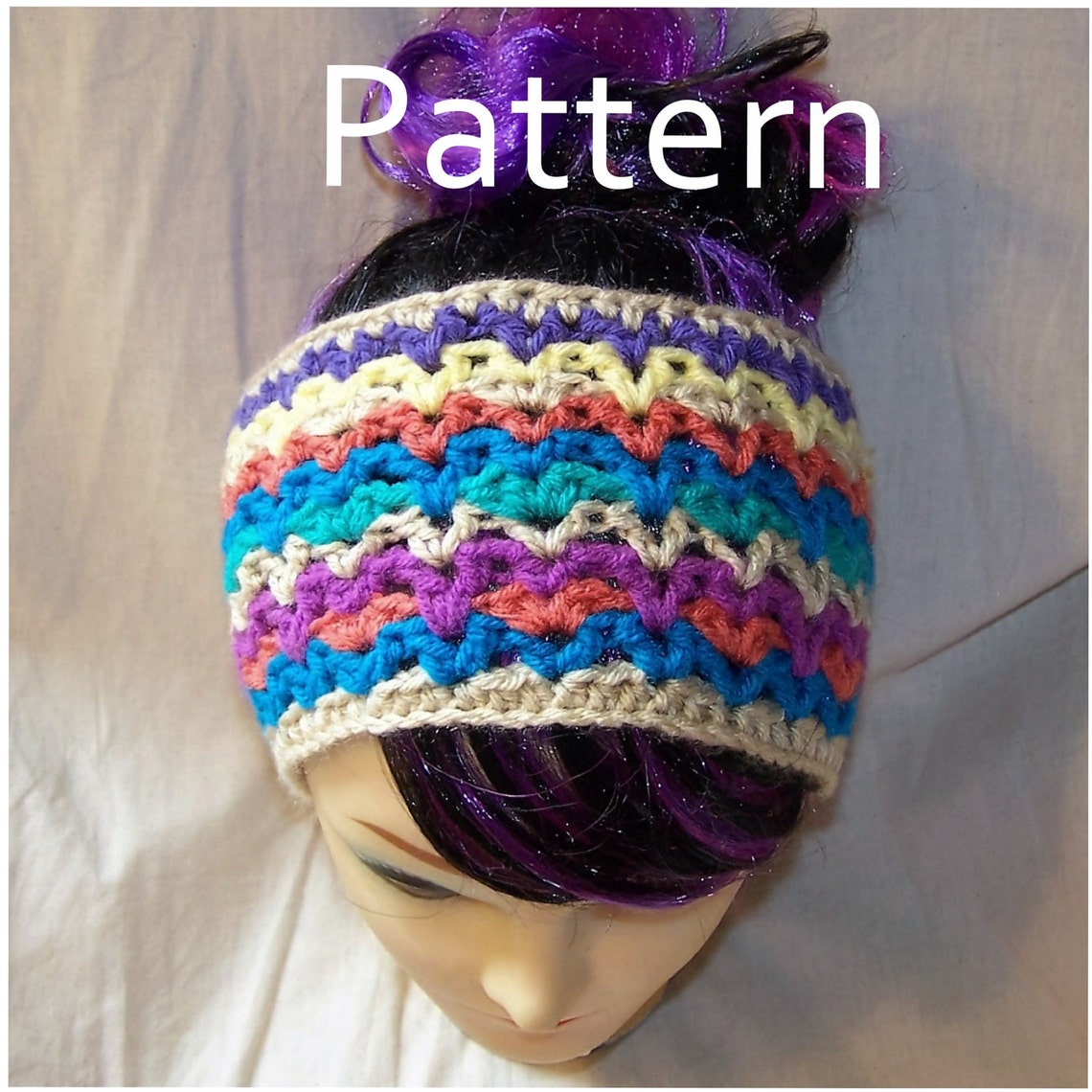 Boho Hearts Crochet Headband Pattern, Headband, Ear Warmer. Head Warmer