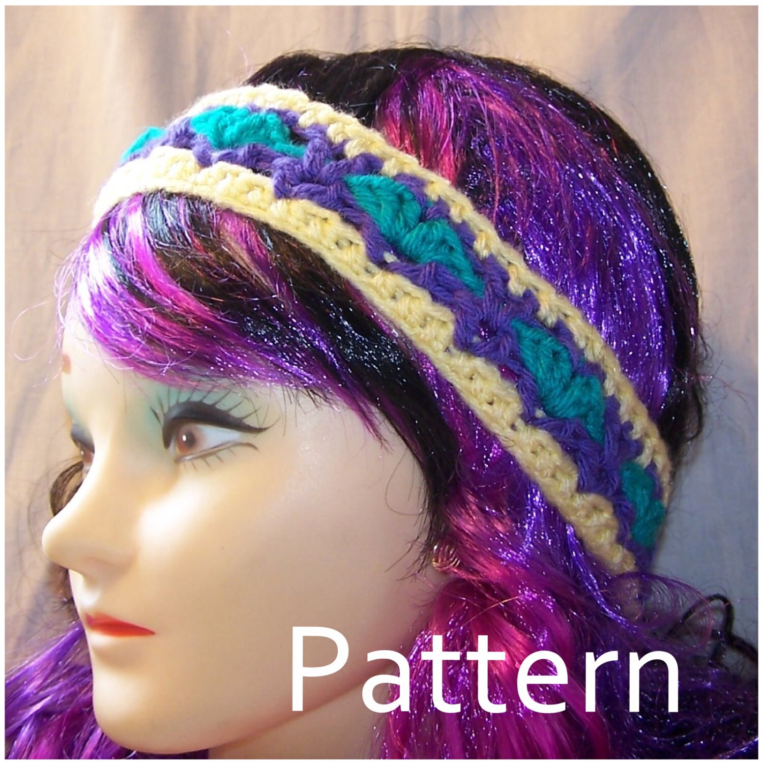 Boho Hearts Crochet Headband Pattern, Headband, Ear Warmer. Head Warmer