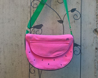 Crossbody Bag, Watermelon Bag, Crossbody Purse, Travel Bag, Pocket Watermelon Bag, Pink Girl Purse, Form Fruit Bag, Pink Green Bag