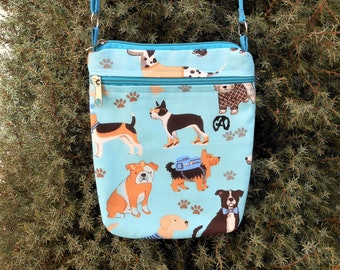 Dog Pattern Crossbody Bag, Cotton Canvas Pouch