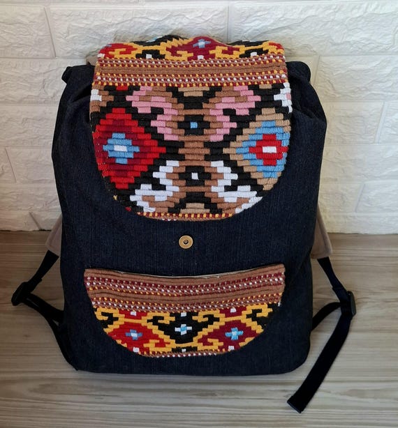 NEW Handmade Boho Backpack in Dark Navy Indigo Block Printed Cotton Quilted Backpack: Handmade Boho  main image 4