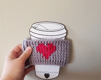 Crochet heart cup cozy, heart cup sleeve